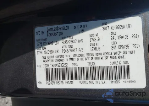 2004 Dodge Ram 1500 St/Slt z USA, uszkodzony, nr VIN 1D7HU18D04S636292